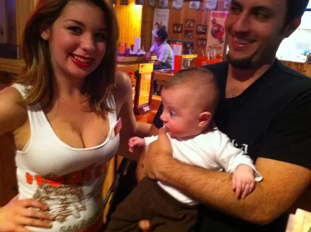 babys favorite restaurant stares at hooters girl